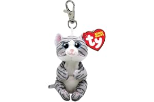 Ty Beanie Bellies Clips Pluszowy pierścień na klucze, Mitzi Kitty z niebieskimi oczami brokat, miękkie pluszowe zwierzęta z bekonem 12 cm T43100