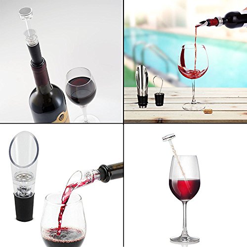 Wein Öffner Kit, gwcleo 9 Wein Kaninchen Öffner Set Edelstahl Wein Flaschenöffner Kaninchen Hebel Korkenzieher Wing Korkenzieher, Luftsprudler, Thermometer, Stopper, und Zubehör Set mit Holz Fall - 8