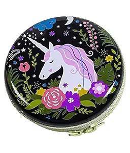 Paaroots Girls Unicorn Theme fabric Miniature Coin, Earphones, Jewellery Organizer Bag (Multicolour)