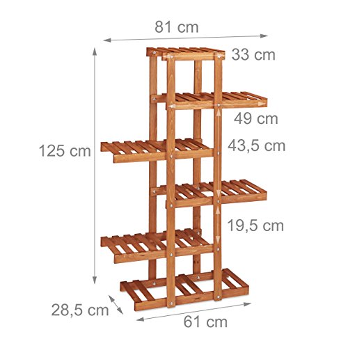 Relaxdays Blumenregal aus Holz, 5 Ebenen, Blumenständer für innen, Mehrstöckig, HBT: ca. 125 x 81 x 25 cm, hellbraun - 2