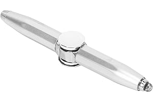 Naroote Fidget Pen, Metal Floodlight Releasing Stress Writing Tool Pen Regulating Mood with LED Light for Lighting for Writing (Silver)