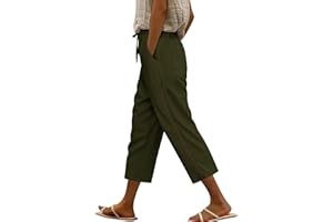 CMTOP Pantalon Lin Femme Décontracté 3/4 Pantalons de Loisirs avec des Poches Pantalons en Tissu Femme été Confortable Pantalon de Plage