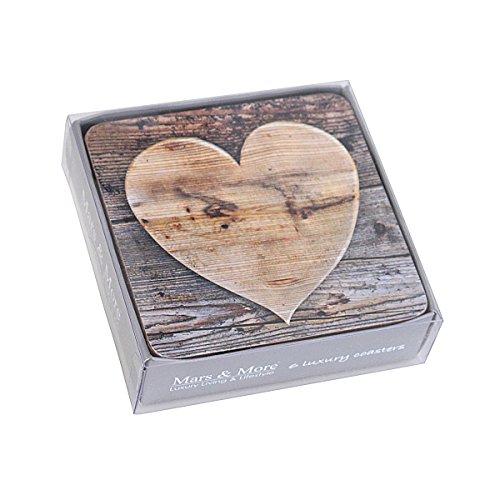 Mars & More 6-teiliges Glas-Untersetzer-Set, Herz Holz | MM-SCOZHH | 8716522043563