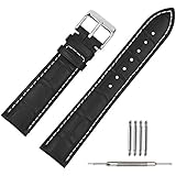 TStrap Genuine Leather Watch Strap 22mm Black Alligator Grain Military Watch Band w/ Watch Clasp Buckle