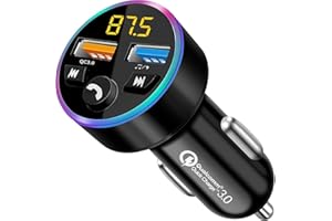 REDRAY FM Bluetooth Audio Transmitter For Car Wireless Car Adapter MP3 Player Radio Kit QC 3.0 Fast Car Charge 12V 8 RGB LED 2 USB Ports Handsfree Calls, BT 5.0, Supports TF Card and U-Disk (Silver)