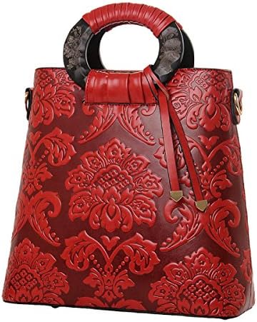 Retro Embossed Round Wooden Handbag Shoulder Bag Diagonal Package Large Capacity Trend Package,Red-OneSize