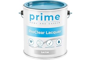PRIME HOME AND GARDEN Prime ProClear Satin Lacquer Paint - 1 Litre Quick Drying & Durable Lacquer for Wood, Plastic, Metal, Concrete, Glass & Ceramics | Water Resistant Coating for Interior & Exterior Surfaces