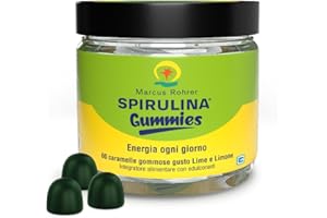 MARCUS ROHRER SPIRULINA delle Hawaii, Azione di Sostegno e Ricostituente, Proteine, Vitamine e Minerali, Superfood, Vegan. 60 caramelle gommose, gusto lime e limone.