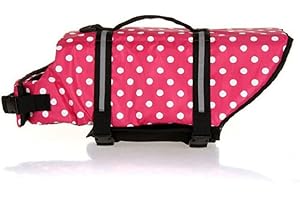 SHTGOI Giubbotto di salvataggio riflettente per cani con manico di salvataggio per animali domestici, giubbotto di salvataggio per cuccioli, gilet di sicurezza per nuoto, canottaggio, acqua, rosa a