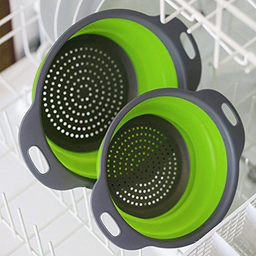 Faltbarer Seiher, Diealles 2 Stück Faltbare Abtropfsieb Silikon Faltbarer Nudelsieb Faltbar Silikon Filter Gemüse Frucht Korb Für Küchenzubehör Set (Grün) - 8