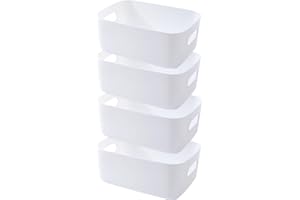 EURXLQ 4 Stück Aufbewahrungsbox Kunststoff Aufbewahrungskorb mit Griffen Eingedicktes Badezimmer Organizer Küchenschrank Körbe Aufbewahrung Kunststoffbox für Badezimmer Küche (Weiß, 30×20×12 cm)