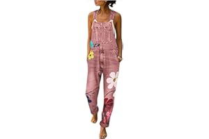 Sawmew Damen Denim Jeans Latzhose Lang Overalls Bunt Mode Jeanslatzhose Locker Ärmellos Vintage Löcher Playsuit Loose Fit Pantalons Arbeitshose Jumpsuit mit Taschen Sommer