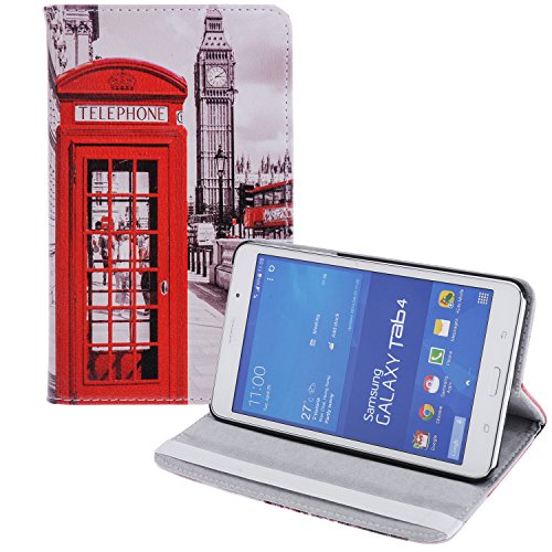 tinxi® Für Samsung Tab 4 7.0 Case, Kunstleder Tasche Cover für Samsung Tab 4 7.0 T230 7 zoll (17,78cm) Tablet Notebook Case Schutz Hülle Etui Cover Tasche mit Standfunktion rote Telefonzelle