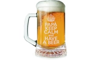 Olallà Boccale di Birra Personalizzato con Frase Incisa a Laser Papà Keep Calm and Have a Beer - Bicchiere di Birra Con Manico - Idea Regalo Originale Divertente Festa del Papà, Compleanno, Natale