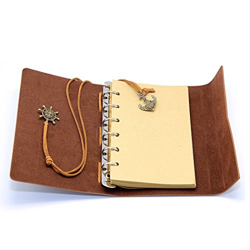 Tinksky Vintage Notizbuch klassische PU Leder Cover Journal Notebook Retro Spirale Ringbuch Tagebuch - 8