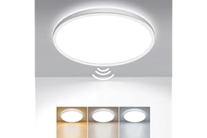 zemty Motion Sensor Light Indoor 3000K/4000K/6500K 15W 1500LM, Bathroom Ceiling Light Ø18CM Waterproof, Flush LED Shed Lights for Loft,Stair,Indoor,Garage Lighting