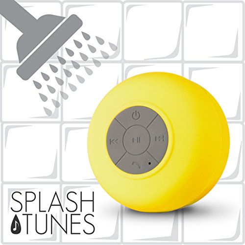 Preisvergleich Produktbild Splash Tunes Duschlautsprecher - Wasserdichter Bluetooth Duschlautsprecher, tragbar, freihändig, kabellos, wasserdicht, Duschlautsprecher mit eingebautem Mikrofon und Saugnapf (gelb) von FRESHeTECH