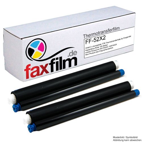 FAXFILM 2x kompatibler Ink-Film ersetzt Panasonic KX-FA52X / KXFA52X , Kapazität je 105 Seiten, schwarz