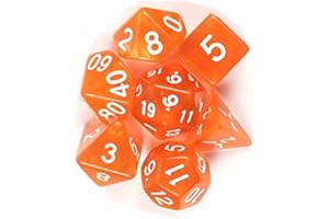 ETbotu 7Pcs / Set Dadi poliedrici traslucidi per Dungeons Dragons Pathfinder D & D RPG (D4 D6 D8 D10 D12 D20 D%) orange