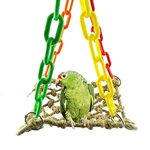 Hanging Hemp Rope Hammock Swing for Bird Parrot Macaw African Greys Cockatoo Budgies Parakeet Cockatiel Lovebirds Cage Perch Swinging Training Toys