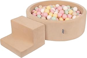 KiddyMoon Foam Playground Velvet For Kids With Round Ballpit (200 Balls ∅ 7Cm/2.75In) Soft Obstacles Course And Ball Pool, Sand Beige: Pastel Beige/Pastel Yellow/White/Mint/Powder Pink