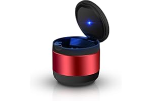 LINKSTYLE Mini cenicero para automóvil con luz LED azul y tapa, soporte portátil para cigarrillos sin humo Bandeja de ceniza para exteriores para auto, furgoneta, vehículo, camión, automóvil (rojo)
