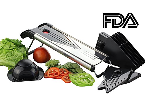 Chef’s INSPIRATIONS Mandoline Gemüseschneider mit V-Klinge, Gemüsehobel ,Schneider & Julienne Hobel in Premiumqualität. Inklusive 5 Einsätze, Reinigungsbürste & exklusivem Handschutz. Edelstahl. - 4