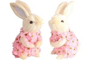 FARYODI 2 piezas de conejitos de Pascua, flores rosas de Pascua, peluche, muñeco de Pascua, decoración de Pascua