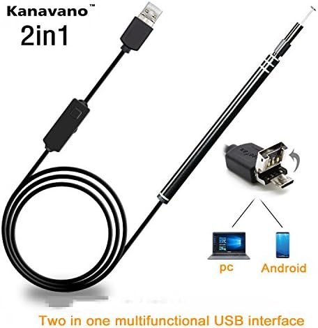 Kanavano USB Ear Cleaning Endoscope,3 in 1Nose and mouth Borescope Inspection Camera Waterproof Visual earpick with 6 Adjustable Led for OTG Android Micro USB,PC、type-c (2 in1 300,000 pixels)