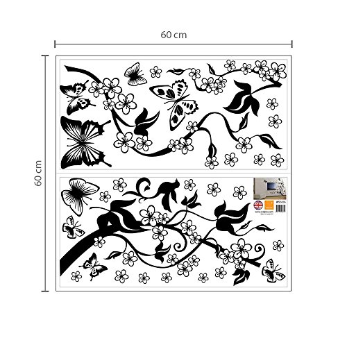 COM – Walplus Wandaufkleber Wanddekor Papier Kunst Deko 3D Schmetterling Blüte Blume Wein - 5