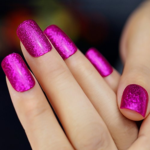 Bling Art False Nails French Manicure Magneta Gel Glitter Medium Tips UK