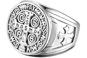 BOBIJOO Jewelry - Bague Chevalière Homme Croix Saint Benoît Protection Démon Acier Argenté Brut