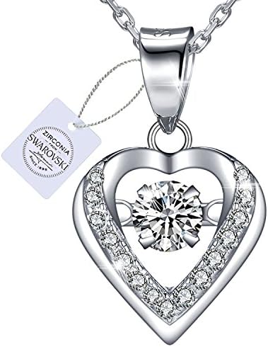 Women Necklace for Mother's Day, 925 Sterling Silver Necklace Pendant made with SWAROVSKI Crystals and Cubic Zirconia, VEECANS “Beating Heart” Women Jewelry with Gift Package
