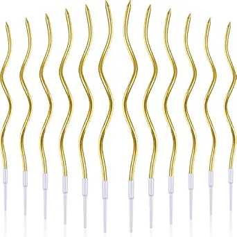 HIPPITY HOP Twisty Birthday Candles Set, Metallic Colorful Curly Coil Candles, Curl Candle, Spiral Candle, Creative Fun Long Thin Wedding Birthday Candles Set,(Pack of 6) (Twisty Gold)