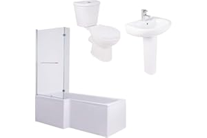 Aquariss Modern Bathroom Suite 1700 mm Left Hand L Shape Shower Bath Close Coupled Toilet Pedestal Wash Basin Sink - Splash
