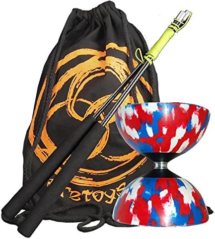 Babache Medium Harlequin Diablo (R/W/Blu), JD Carbon Fibre Diabolo Sticks &amp; Bag