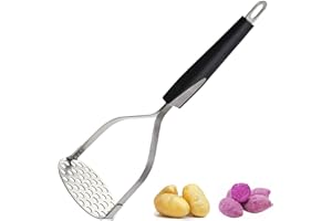 SDFAA Prensa Patatas, Triturador Patatas Acero Inoxidable, Machacador de Patatas, Prensa de Alimentos de Acero Inoxidable con Mango Antideslizante Negro, para Prensar Patatas, Mermeladas, Verduras y Frutas
