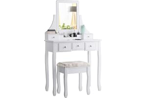 ‎RELAX4LIFE RELAX4LIFE Schminktisch Abnehmbar, Frisiertisch mit ergonomischem Stuhl, Frisierkommode mit 360° drehbarem Spiegel, Schminkkommode mit 5 Schubladen & 4 Fächern, für Wohnzimmer & Garderobe (Weiß)