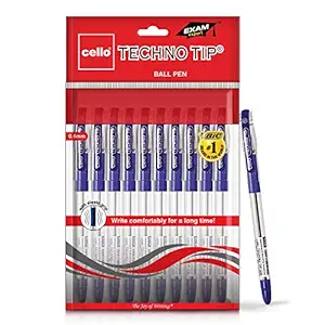 Cello Technotip Ball Pen Set | Pack of 10 | Blue Ball Pens | Lightweight Ball Pens for Pressure Free and Fine Writing | Pens with Comfortable Grip | For School and Office Use | Cello Pens