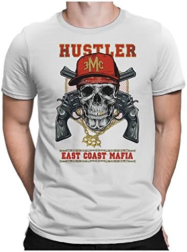 PAPAYANA - HUSTLER-SKULL - Men's Fun T-Shirt - Swag Gangster OG NY Hip-Hop - L White