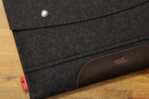 Pack & Smooch MacBook Air 13 Hülle Sleeve Case 100% Wollfilz Pflanzlich Gegerbtes Leder Anthrazit/Dunkelbraun Handmade in Germany - 2
