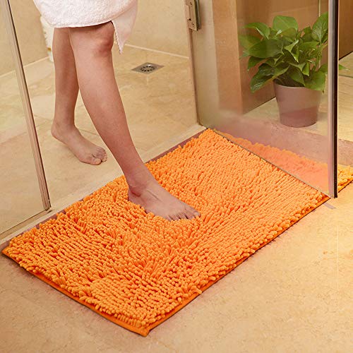 ele ELEOPTION Suave Shag Alfombra de baño Alfombra Cocina Puerta Puerta Pies Estera Tira Antideslizante Absorbente Felpudo Alfombras de baño Ducha Alfombra Peluda - 60 x 90 cm, Naranja