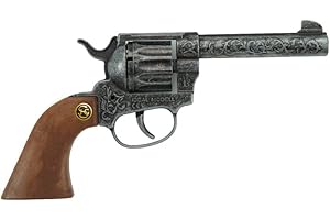 Schrödel J.G. 2038671 Magnum antik Spielzeugpistole oder Cowboy-Revolver aus Zink und Kunststoff für Zündplättchen-Munition, 12 Schuss, 22 cm, grau / silber (203 8671)