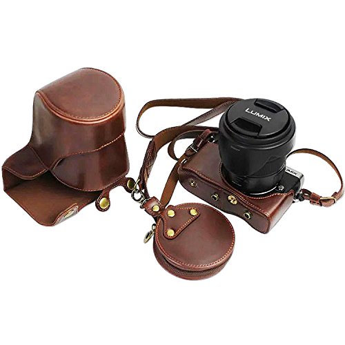 First2savvv XJD-GX80-HH10S10 Premium Qualität braun Ganzkörper- präzise Passform PU-Leder Kameratasche Fall Tasche Cover für Panasonic Lumic DMC-GX80 mit Kameragurt - 2