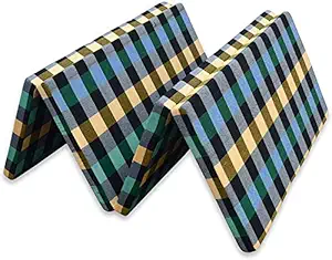 ATOOTFUSION Cotton 4 Fold Folding Pure EPE Foam 2 inch Single Firm Mattress for Travel, Picnic ( Multicolour , 72x35x2)