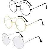 Spydge 3 Pairs Metal Frame Round Glasses Metal Round Glasses Retro Transparent Lenses Vintage Glasses Frame for Computer Gami
