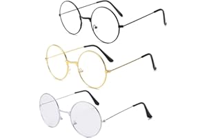 Spydge 3 pairs Metal Frame Round Eyeglasses Retro Metal Clear Lens Glasses Circle Glasses for Dress Up