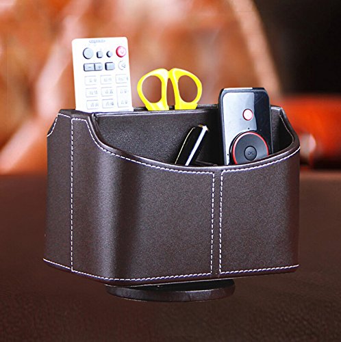 hensych® Luxus Kunstleder drehbar Fernbedienung Storage Caddy mit 5 Multifunktional Speicher Fach für Stift/Bleistift/Handy/Fernbedienung Halter Schreibtisch Supplies Organizer Brown A - 3