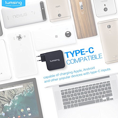 Lumsing Dual Port 18W Quick Charge 3,0 USB Wandladegerät +29W USB C Ladegerät Wand Ladeadapter für Apple Macbook, Google Nexus 6P, HTC 10, Galaxz S7, LG G5 und andere Smartphone Geräte(Schwarz) - 4
