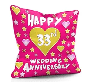 DreamVio Happy 33rd Anniversary Cushion,Pillow for Gifting on Birthday's & Wedding to Couple,Husband, Wife, Friends Color : Pink (12 x 12 inch)